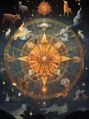 Astrologische sterrenkaart met dierenriemfiguren