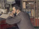 Henri Cordier van Gustave Caillebotte: figuren met mannen, zitten en schrijven