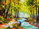 Schilderij van een beek in een herfstbos