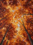 Landschapsschilderij van een herfstbladerdak van onderaf gezien