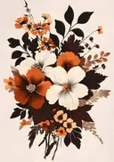 Schilderij van een herfstboeket in botanische prentstijl