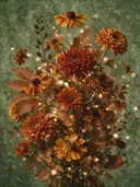 Herfstboeket in warme tinten, insecten schilderij