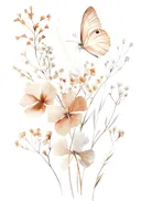 Schilderij van een droogbloemenboeket met vlinder
