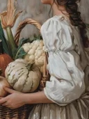 Schilderij van een mand met herfstgroenten