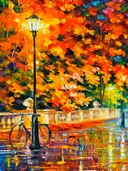Herfstpark met fiets bij lantaarnpaal