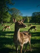 Hert in het veld, een bosrand, de volle zomer