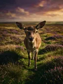 Hert in het veld, een wilde heide, de volle zomer