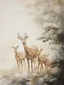 Familie herten aan de bosrand in de mist