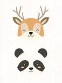 Schilderij met een hertje met gewei en een pandabeer gezicht