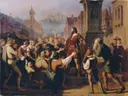 Hertog Frederik IV geeft zich als minnezanger te kennen aan zijn Tirolers van Franz Schams: figuren