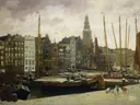 Landschapsschilderij 'Het Damrak te Amsterdam' naar George Hendrik Breitner