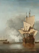Landschapsschilderij 'Het Kanonschot' naar Willem van de Velde