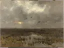 Het moeras van Anton Mauve: landschap met moeras, water, wolken en riet, in gedempt grijsbruin