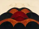 Heuvelbogen in de stijl Retro Shapes, in diep rood, roestoranje en romige crème, met diepzwart