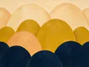 Heuvelbogen in de stijl Retro Shapes, in mosterdgeel, warm perzik en dieper marineblauw, met romige crème