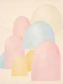 Heuvelbogen in de stijl Retro Shapes, in zacht pastelroze, bleek poederblauw, romige crème en zacht pastelgeel