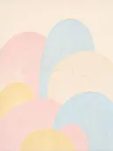 Heuvelbogen in de stijl Retro Shapes, in zacht pastelroze, bleek poederblauw, romige crème en zacht pastelgeel