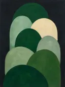 Heuvelbogen in de stijl Retro Shapes, in bosgroen, mos en bleek celadon, met een zacht crèmewit accent