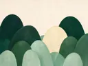 Heuvelbogen in de stijl Retro Shapes, in bosgroen, mos en bleek celadon, met een zacht crèmewit accent