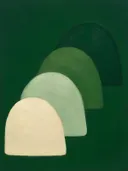 Heuvelbogen in de stijl Retro Shapes, in bosgroen, mos en bleek celadon, met een zacht crèmewit accent
