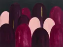 Heuvelbogen in de stijl Retro Shapes, in aubergine, diep magenta en zacht blos, met een dunne gouden lijn