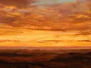 Heuvellandschap bij zonsondergang, landschap schilderij