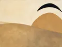 Schilderij van heuvelrug in camel en ivoor, in vlakke kleurvlakken