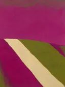 Schilderij van heuvelrug in magenta en olijfgroen