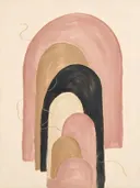 Hoge bogen in de stijl Retro Shapes, in verstoft roze en romige crème, met een diepzwart accent