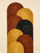 Hoge bogen in de stijl Retro Shapes, in diep roest, mosterdgeel en romige crème, met een diepzwart accent