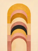Hoge bogen in de stijl Retro Shapes, in warm oker, zachte crème en verstoft roze, met een diepzwart accent