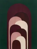 Hoge bogen in de stijl Retro Shapes, in diep bordeaux, ossenbloed en verstoft roze, met warm beenderwit
