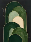 Hoge bogen in de stijl Retro Shapes, in bosgroen, mos en bleek celadon, met een zacht crèmewit accent