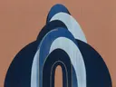 Hoge bogen in de stijl Retro Shapes, in middernachtindigo, kobalt en bleek ijsblauw, met een dunne gouden lijn