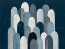 Hoge bogen in de stijl Retro Shapes, in steengrijs, bleek blauwgrijs en krijtwit, met een diepzwart accent