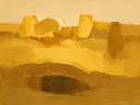 Kwastslag schilderij, hoge horizon in Sahara Goud