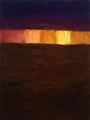 Paletmes abstract schilderij, hoge horizon in gouden uur