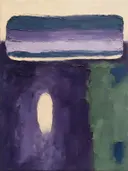 Paletmes abstract schilderij, hoge horizon in lavendelvelden