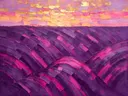 Paletmes abstract schilderij, hoge horizon in paars en goud
