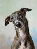 Schilderij: hond in mist gehuld
