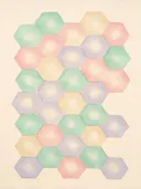 Honingraat in de stijl Geometric Earth, in zacht mintgroen, blozend roze, romige crème en bleeklila
