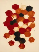 Honingraat in de stijl Geometric Earth, in diep rood, roestoranje en romige crème, met diepzwart