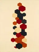 Honingraat in de stijl Geometric Earth, in diep rood, roestoranje en romige crème, met diepzwart