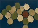 Honingraat in de stijl Geometric Earth, in olijfgroen, kaki en bleek zand, met een gebrande sienna als accent