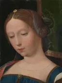 Hoofd van een vrouw, mogelijk de H. Maria Magdalena, Atelier van Meester van de Vrouwelijke Halffiguren: portret met vrouw