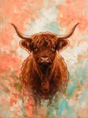 Schilderij: hooglander in contour, koraal