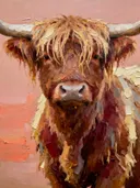 Schilderij: hooglander in roze