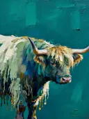 Schilderij: hooglander opzij in diepgroen