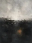 Kleurvelden schilderij, horizon in houtskool