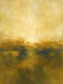 Horizon in diep mosterd en kobalt, kleurvelden schilderij, horizon